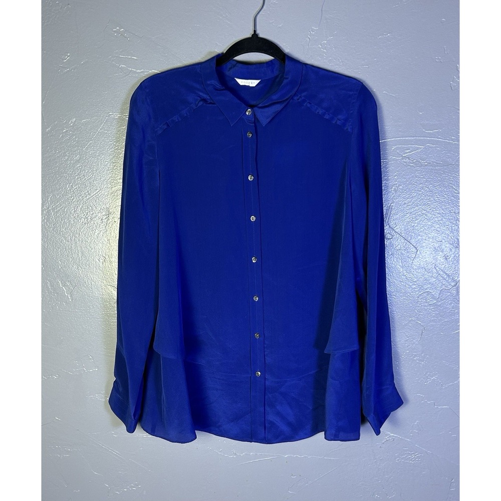Poetry Royal Blue 100% Silk Blouse Size 10 Office Luxury